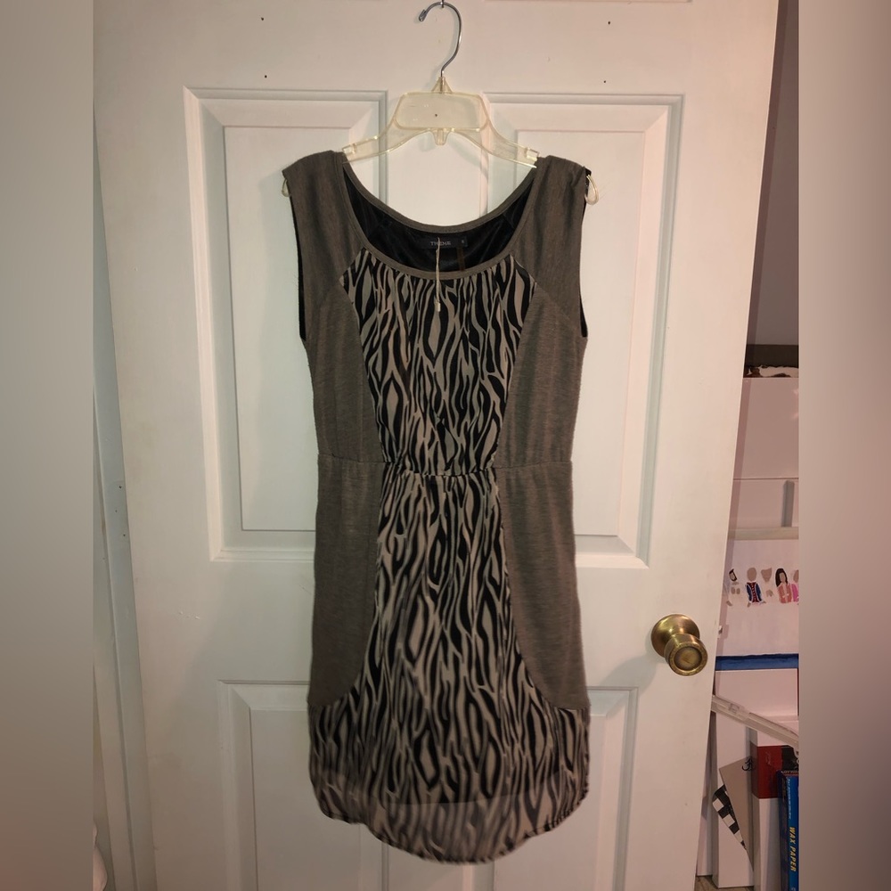 Sleeveless taupe with animal print dress. Size small